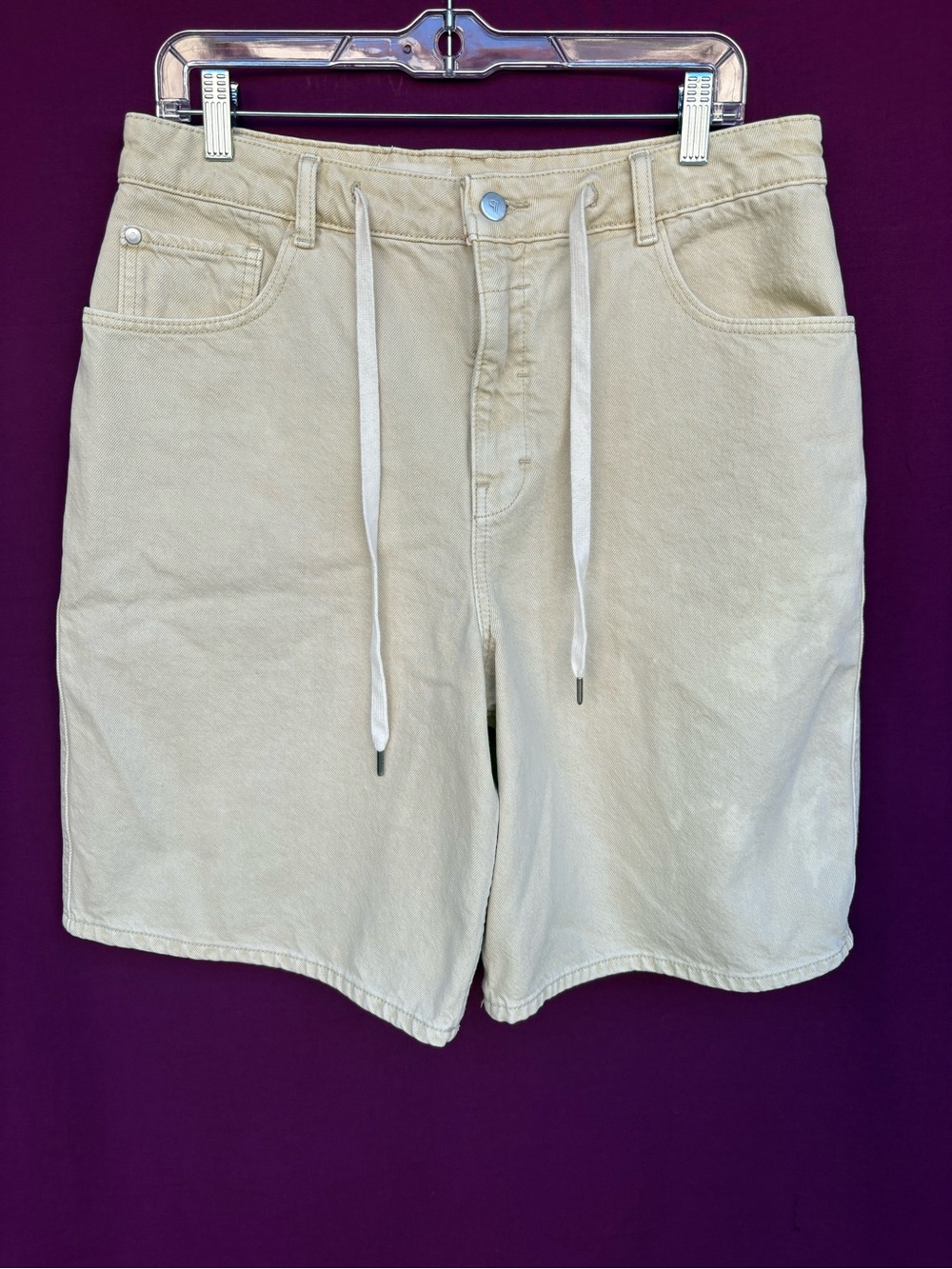 Pilcro Anthropologie Cream Drawstring Denim Shorts Size 31 Cotton
